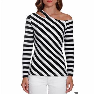 Boston proper off shoulder stripe shirt top Large